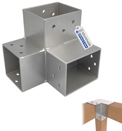 GeZu Impex Pfostenverbinder Y 121x121 mm Feuerverzinkt Pergola Eckverbinder 3-Wege Rechtwinkel Eckverbinder Pavillon DIY Holzbauwinkel Holzverbinder