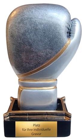 eberin Boxen Pokal 12,5 cm - Boxhandschuh Trophäe aus Resin für Kampfsport | Sportlicher Award auf stabilem Sockel mit Gravurschild für Turniere und Vereine, ideal für Kickboxen und Muay Thai.