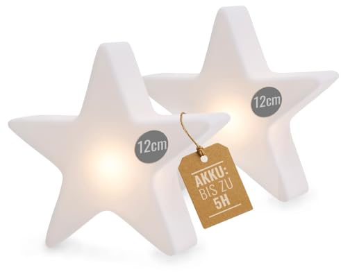 8 seasons design LED Sterne Mini-Leuchten Set Shining Star Micro S Duo – Dekolampen 12 cm – kabellos mit Akku, USB-C aufladbar – Tischdeko, leuchtende Winterdeko, Weihnachten