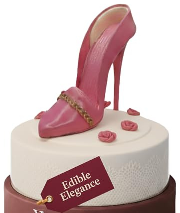 Personalised Pink High Heel Shoe Cake Topper – Edible Sugar & Modelling Paste with Black Decoration – Handmade for Wedding, Promt, Engagement & Birthday Cakes