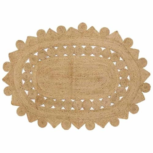 QJBSAVVA Jute Teppich 100x152 cm Braun Oval Modern Handgeflochtet Maschinenwaschbarer Wohnzimmer Läufer für Wohnzimmer Schlafzimmer Flur Dekoration
