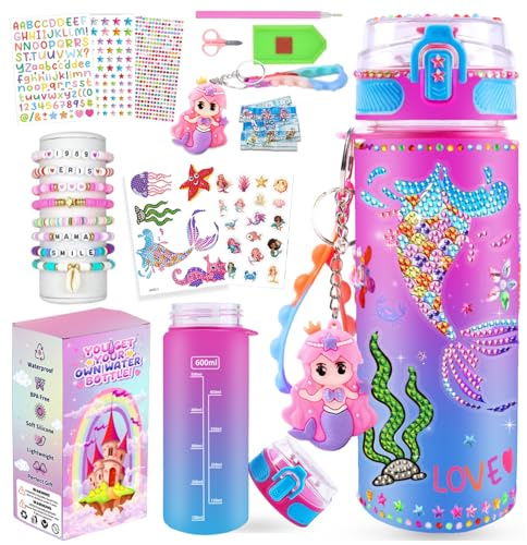 Décorez votre propre bouteille d'eau pour filles – Idées de cadeau de Noël/Pâques/d'anniversaire, activités manuelles amusantes pour enfants, excellent cadeau pour petite fille – Kit de peinture et