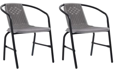 IBUQDDV Gartenstühle 2 STK. Kunststoff Rattan-Optik und Stahl 110 kg Tragfähigkeit, Stapelbare Outdoor Sessel Set mit Stahlgestell für Terrasse Balkon Garten