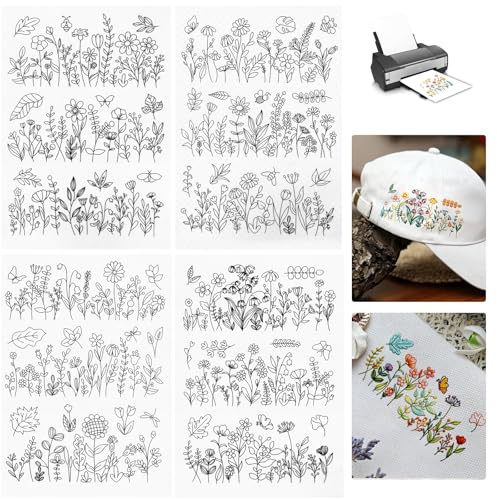NETFLO 8 Stück Stickvorlagen Wasserlöslich Stickpapier Wasserlöslich Embroidery Pattern Kreuzstichvorlagen Selbstklebende Druckbar Handgestickte Stickerei Stickunterlage für Anfänger