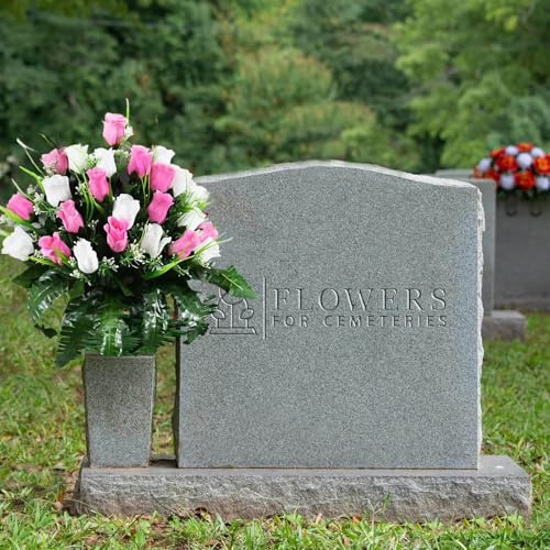 Fiori di seta resistenti ai raggi UV in plastica per condoglianze, cimitero, gigli rossi con margherite bianche e rose rosse (1) bouquet (C, 40 x 30 cm)