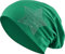 Jersey Baumwolle elastisches Long Slouch Beanie Unisex Herren Damen mit Strass Stern Steinen Mütze Heather in 35 (2) (Dark Green)