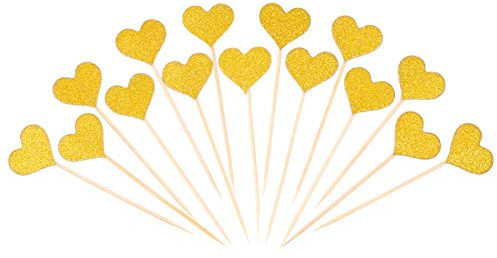 BESTOMZ 50pcs Gold Glitter Herz Kuchen Toppers Hochzeit Dekor
