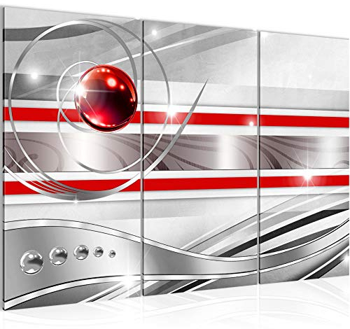 Runa Art Wandbilder Abstrakt Bild XXL Wohnzimmer Schlafzimmer Grau Rot Silber 120 x 80 cm 3 Teilig 108231a