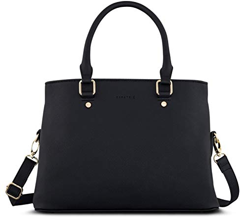 Expatrié Handtasche Damen Schwarz Julie Henkeltasche aus veganem Leder - PU Ledertasche Schultertasche Umhängetasche Klein - Elegante Tasche in Saffiano Optik mit praktischen Fächern