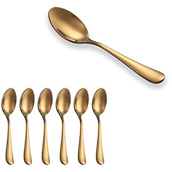 Berglander Titanium Vergoldet Edelstahl Minilöffel, Kaffeelöffel, glänzend Golden Mokkalöffel, Packung mit 6