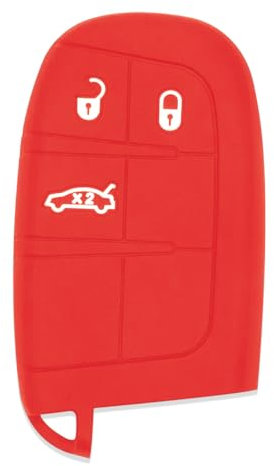 [Portachiave] Guscio in Silicone per Telecomando Jeep Renegade Cherokee Fiat 500X Fremont Chrysler Dodge (vedere compatibilità nelle foto) 3 Tasti (ROSSO)