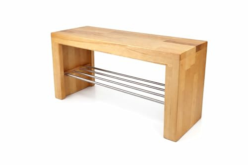 Sitzbank Holzbank Flurbank Buche massiv Schuhregal Schuhablage Edelstahl