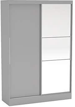 Birlea Lynx 2-Door Sliding Wardrobe with Mirror-High-Gloss, Grey