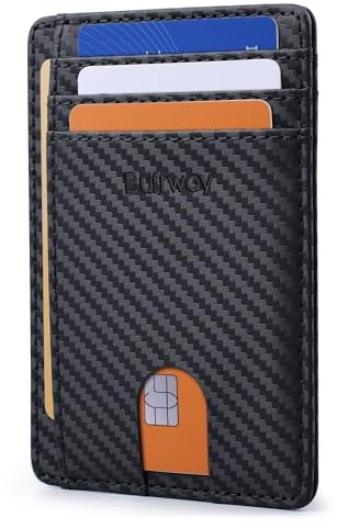 Buffway Slim Minimalist Front Pocket RFID Blocking Leather Wallets for Men and Women - Carbon Fiber Black