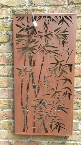 F&G Supplies Bamboo Design Rustic Steel Garden Screen wall plaque art - 780mm x 400mm -