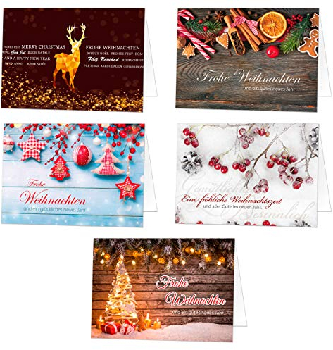 20 Weihnachtskarten (Klappkarten) im Set mit Umschlag, Perfekt für stilvolle Grüße an Geschäftspartner und Freunde