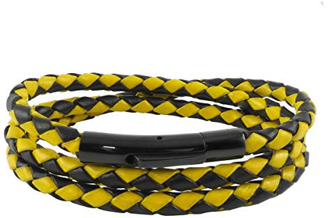 König Design Lederkette Lederband Leder-Armband 4 mm Herren Halskette Schwarz Gelb 40 cm lang mit Hebeldruck-Verschluss Schwarz geflochten