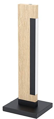 EGLO LED Tischlampe Camacho, 1 flammige Tischleuchte dimmbar, Nachttischlampe aus Stahl, Holz und Kunststoff, Wohnzimmerlampe in Schwarz, Natur, Weiß, Lampe mit Touch-Dimmer