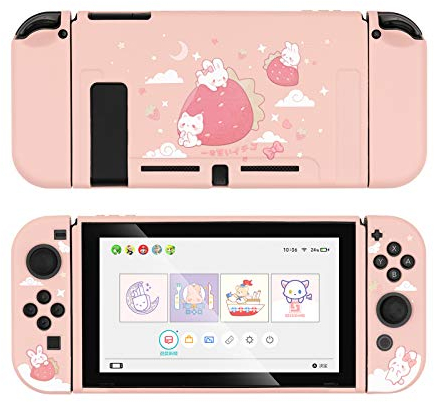 Cover Protettiva GeekShare per Switch, in TPU morbido, sottile, compatibile con console Switch e (Coniglio Fragola)