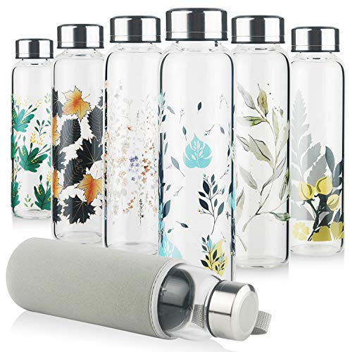 Reeho Bouteille d'eau en Verre, Gourde en Verre avec Housse en Néoprène et Bouchon en Acier Inoxydable, sans BPA, 500ml / 1000ml / 1 Litre