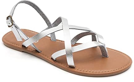 Colgo Damen Riemchen Flache Sandale, Silber, 40 EU