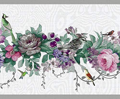Dundee Deco DDAZBD9040 Tapetenbordüre, zum Abziehen und Aufkleben, Motiv: Blumen, Blumen, Vögel, Retro-Design, 4,57 m x 17,78 cm, selbstklebend