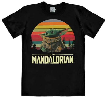 Logoshirt® Star Wars Mandalorian Baby Yoda T-Shirt Damen & Herren | Offiziell lizenziertes Star Wars-Merch, Grogu mit buntem Sonnenuntergang, Waldsilhouette, 100% Baumwolle, hochwertiger Print