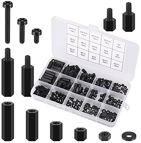 Zocipro 300 Stück M3 schwarze Abstandshalter sechseckig aus Nylon, männlich und weiblich, Set mit Schrauben, Muttern, Sortiment, Muttern, Gewindeeinsatz, leicht, robust, PCB Schrauben Mainboard mit