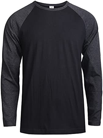 TOP PRO Men's Full Length Sleeve Raglan Cotton Baseball Tee Shirt, Charcoal/Black, Medium