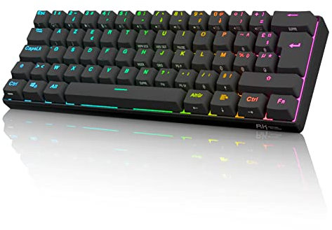 RK ROYAL KLUDGE RK61 Clavier Gaming sans Fil, AZERTY Mecanique 60% Bluetooth/2.4Ghz/USB-C Interrupteur Rouge Remplaçable à Chaud Compatible avec MacBook/iPad/Mac OS/Windows PC Tablette, Noir