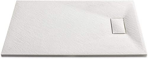 Piatto Doccia Arredo Arredamento Bagno Spessore 2.6 Cm In Resina Effetto Pietra Stone Ardesia Antiscivolo Filopavimento Riducibile Indistruttibile Con Griglia Di Copertura Bianco (80 x 170 cm)