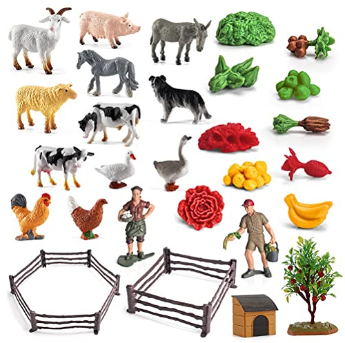 MasYosh Bauernhof tierfiguren Set, 28-teiliges Mini realistisches Bauernhof Tierspielzeug Set, pädagogisches Lernspiel Set, Tiermodelle, Ornamente, Vorschulgeschenk Kinder