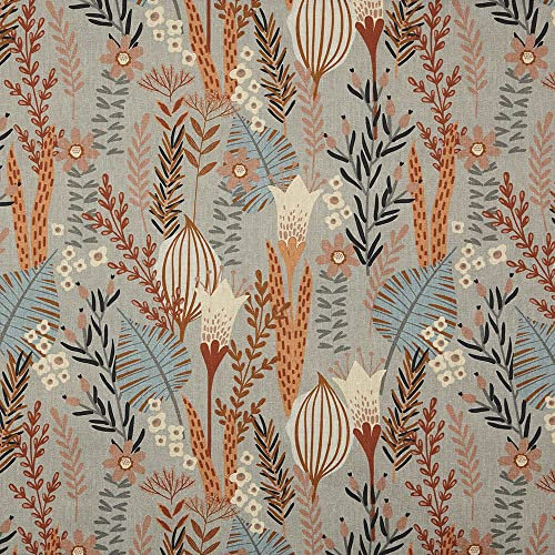 Kt KILOtela - Dekostoff Halbpanama, Digitaldruck, Bio-Baumwolle, Leichte Bezüge, Kissen, Tischdecken, Gardinen, Vorhänge, 100 cm Länge x 280 cm Breite, Botanische Lineage, Grau, Grün, Braun - 1 Meter