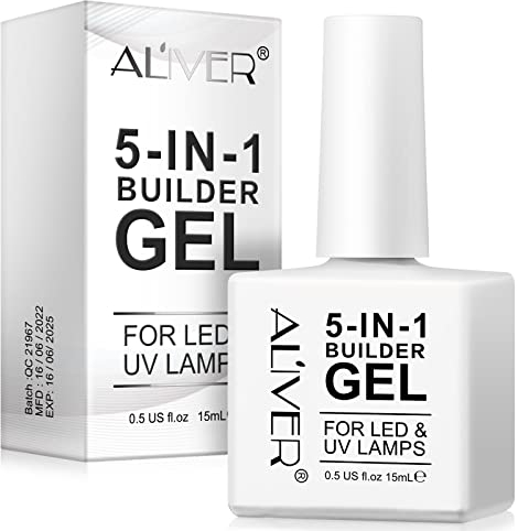 5 in 1 Milky White Nail Builder Gel, UV/LED Nail Builder Gel for Nail Repair, Enhancement, Nail Gel Base Coat for Solid Nail Tips, Decorations and Stickers, 15ml(1 Pack)