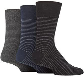 SockShop Gentle Grip Mens Striped Socks Patterned Stripey, Soft Honeycomb Top Comfort Cuff, 6-11 Pack of 3