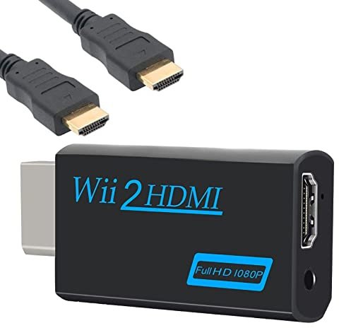 Adaptador Wii hdmi, Convertidor Wii A Hdmi, Adaptador Convertidor HD 1080p/720p con Audio De 3,5 Mm Y Salida Hdmi + Cable Hdmi De 1,5 M para Monitor Wii, TV, Proyector (Negro)