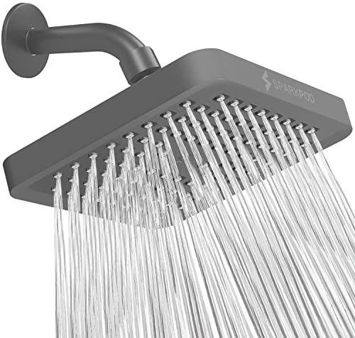 SparkPod Fixed Shower Head - High Pressure Rain - Luxury Modern Look - Easy Tool Free Installation - The Perfect Adjustable Replacement (Charcoal Grey, 15cm Square)