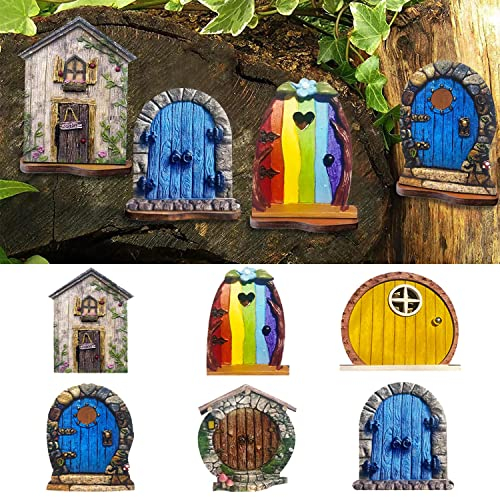 Suitedget B-019-B 6 Stück Garten Feentür Wichteltür Miniatur Elfentür Wichteltür Feentür Dekoration Fee Tiny House Tür Kinder Mini Geschenk, Miniatur Fee Garten Dekoration Im Freien Zubehör