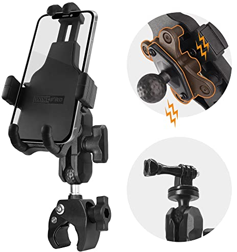 WINDFRD Motorrad-Lenkerklemme Handyhalterung mit Vibrationsdämpfer, vibrationsdämpfende Motorrad-Handyhalterung mit Action-Kamera-Kugeladapter, passend für Motorradlenker und Harley Davidson