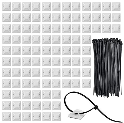 100Pezzi Supporto Autoadesive per Fascette.Supporti per Fascette Stringicavo.Clip per Cavi Adesivo.Fermacavi Adesivi,Fermacavo Adesivo per Ufficio e Casa（Bianco）