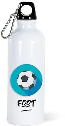 Gourde Foot Sport 500ml Bouteille d’Eau Aluminium Réutilisable Ecologique avec Mousqueton. Idée Cadeau Original Humour Homme Femme Enfant Ami Football Utile Voyage Collègue Anniversaire Noël