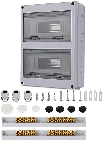 Sicherungskasten Aufputz Verteiler, Verteilerkasten Aufputz ip65 2-reihig für 24 Module, mit Zubehör, Kleinverteiler für Gärten, Famiglia, Feuchtraum