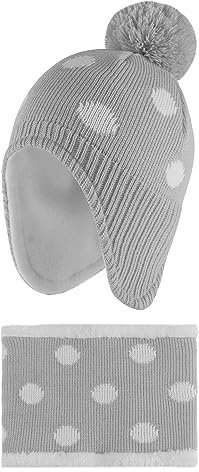 LACOFIA Cappello e Sciarpa Invernale per Bambino Berretto a Maglia con Copriorecchie Neonato Cappellino e Scaldacollo Lavorato Bimbo con Fodera in Pile