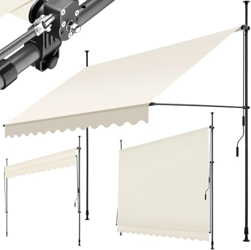 tectake® Klemmmarkise mit Handkurbel, Balkon Markise ohne Bohren, Markise höhenverstellbar, UV-beständig, wasserabweisend, Terrassenüberdachung, Sonnenschutz Terrasse & Balkon, Breite 300 cm - beige