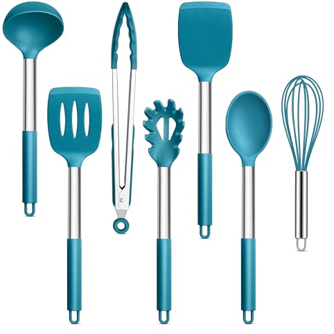 Joyfair Küchenhelfer Set, 7 Stück Kochbesteck Küchenutensilien Set, Blau Antihaft Hitzebeständiger Pfannenwender Kochutensilien zum Kochen/Backen/Flip, Leicht zu Reinigen & Spülmaschinenfest