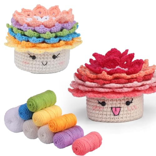FXHMHMJ Crochet Kit for Beginner, Plant Pot Crochet Start Kit for Adults, Complete Beginner Crochet Kit with Step-by-Step Video