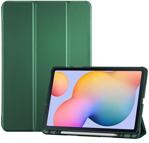 ProCase Hülle für Galaxy Tab S6 Lite 10,4 Zoll 2022/2020 (SM-P613/P619/P615), Dreifach Falt Klapp Schutzhülle Case mit S Pen Holder Cover mit transluzenter Rückseite für 10.4 Tab S6 Lite -Mgrün