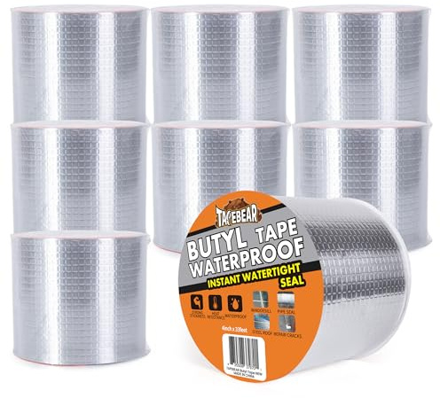 TAPEBEAR 8Rolls 100mm x 10m Butyl Tape Waterproof Sealant Tape