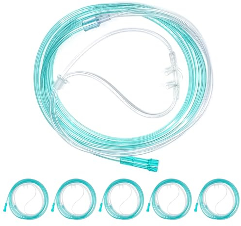 5 Pack High-Flow Ultra Soft Nasal Oxygen Cannula, Green Crush Resistant Tubing with Standard Connection 6.6 Feet