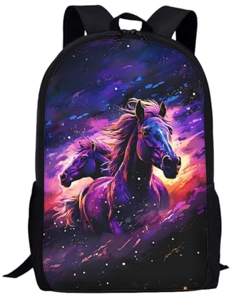 xixirimido Kinder-Schulrucksack für Jungen und Mädchen, Schulterrucksack, Tagesrucksack, Galaxy Horse, Einheitsgröße, Lässiger Tagesrucksack